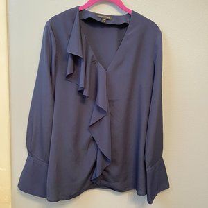 BR Navy Blue Ruffle V-neck Top